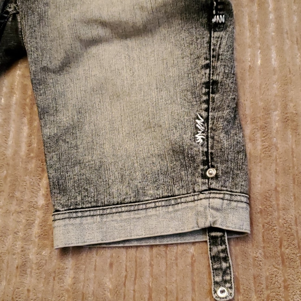 COOGI Washed Denim Halter Jumpsuit Romper in Faded Black/Grey - Picture 3 of 12